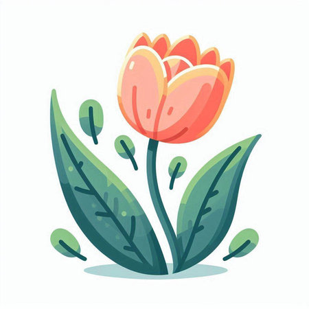 Tulip flower isolated on white background. Vector illustration in cartoon style.のイラスト素材