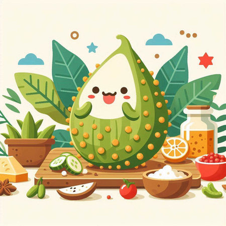 Cute kawaii papaya character with fruits and vegetables. Vector illustrationのイラスト素材