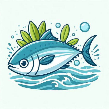 Illustration of a tuna fish in the water. Vector illustration.のイラスト素材