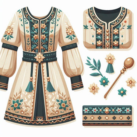 Ukrainian folk costume. Set of embroidery elements.のイラスト素材