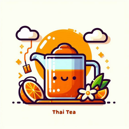 Vector illustration of a cup of tea with a cute cartoon character.のイラスト素材