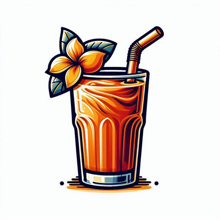Cocktail with a straw and a flower. Vector illustration.のイラスト素材