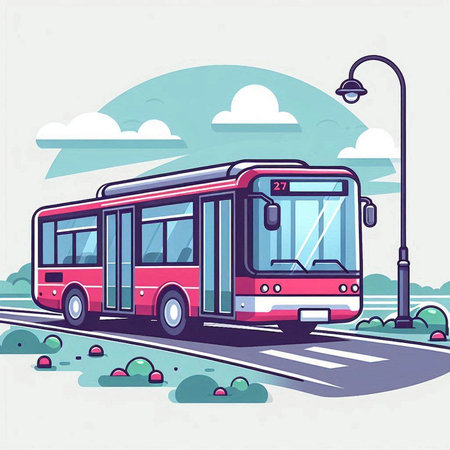 Bus on the road. Vector illustration in flat design style. Side view.のイラスト素材