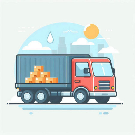 Cargo truck with boxes. Vector illustration in flat design style.のイラスト素材