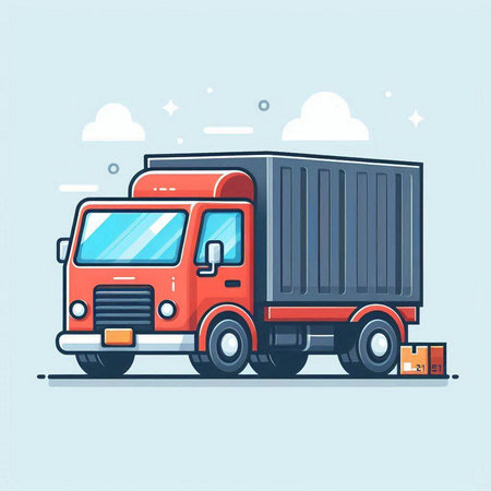 Illustration of truck with container on blue background. Vector illustration.のイラスト素材
