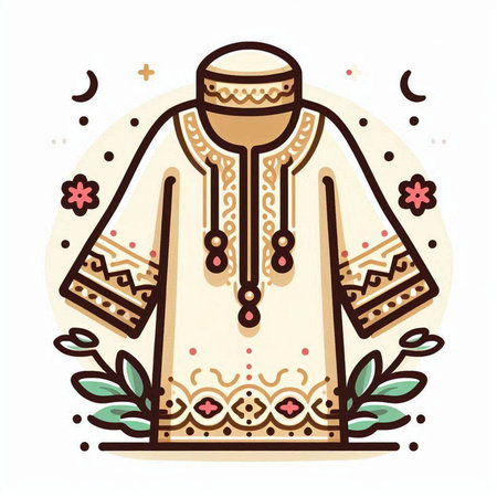 Hand drawn indian ethnic costume. Vector illustration in doodle style.のイラスト素材