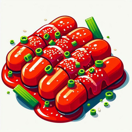 Sushi roll with vegetables and sauce on a white background. Vector illustrationのイラスト素材