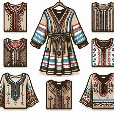 Set of ethnic clothes isolated on a white background. Vector illustration.のイラスト素材