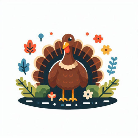Hand drawn vector illustration of a turkey on a background of nature.のイラスト素材