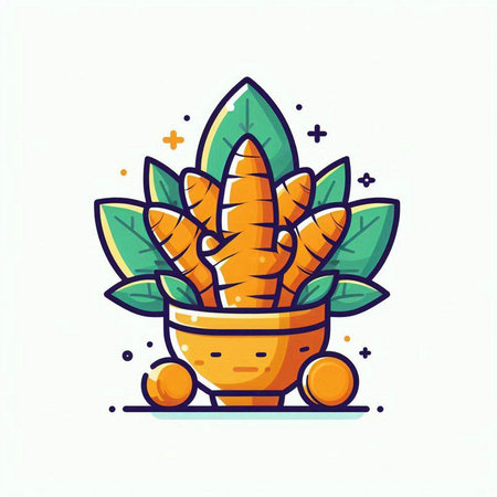 Ginger root in a pot. Vector illustration on white background.のイラスト素材