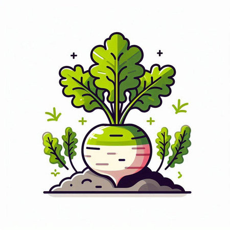 Vector illustration of radish in flat style on white background. Vegetable icon.のイラスト素材