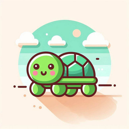 Cute turtle cartoon in flat style. Vector illustration of a cute animal.のイラスト素材