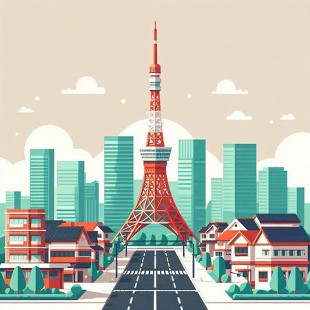 Tokyo, Japan. Vector illustration in retro style. Travel concept.のイラスト素材