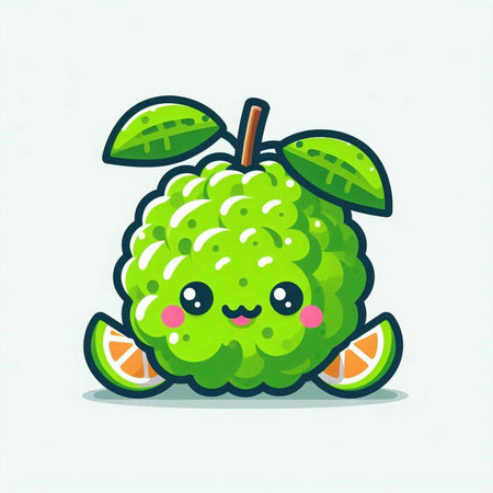 Cute kaffir lime fruit character. Vector cartoon illustration.のイラスト素材