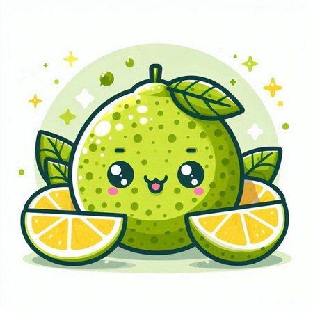 Cute lime fruit character. Vector cartoon kawaii character illustrationのイラスト素材