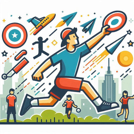 Flat style vector illustration of a man playing tennis on the street.のイラスト素材