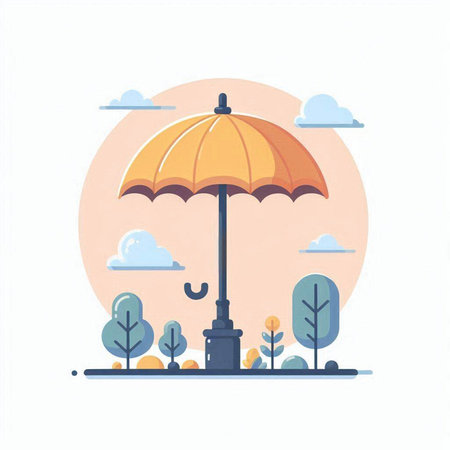 Umbrella in the park. Vector illustration in flat style.のイラスト素材