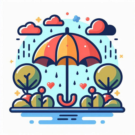 Umbrella in the park. Vector illustration in flat style.のイラスト素材