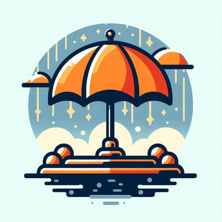 Umbrella in the rain. Vector illustration in a flat style.のイラスト素材