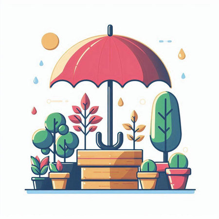 Umbrella in the garden. Flat style. Vector illustration.のイラスト素材
