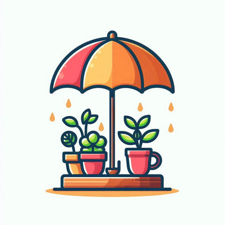 Coffee houseplant with umbrella. Vector illustration in flat styleのイラスト素材