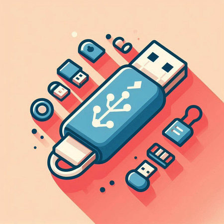 Usb flash drive icon in flat design style. Vector illustration.のイラスト素材