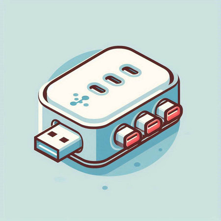 Isometric power plug isolated on blue background. Vector illustration. Eps 10.のイラスト素材