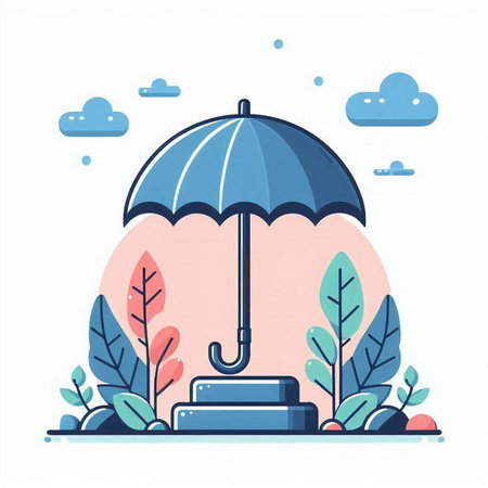 Umbrella in the park. Vector illustration in flat style.のイラスト素材