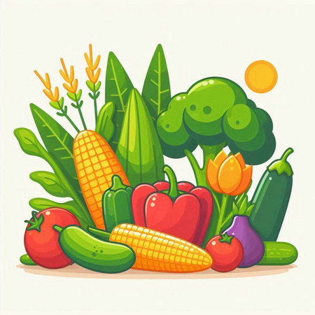 Vegetables and fruits. Vector illustration of fresh organic food.のイラスト素材