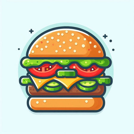Hamburger fast food icon. Vector illustration in cartoon style.のイラスト素材