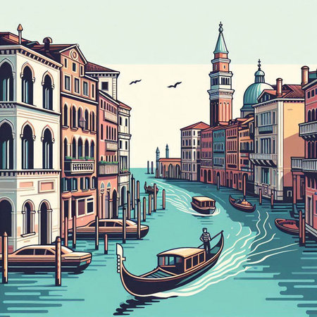Venice, Italy. Vector hand drawn illustration of Venice. Retro style.のイラスト素材