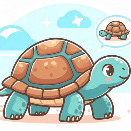 Illustration of a Cute Turtle Cartoon Character with Speech Bubblesのイラスト素材
