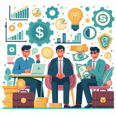 Business people working together in the office. Teamwork concept. Vector illustrationのイラスト素材