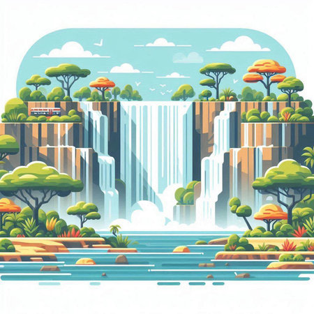 Waterfall on the river. Vector illustration in a flat style.のイラスト素材