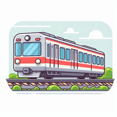 Train in flat style on a background of nature. Vector illustration.のイラスト素材