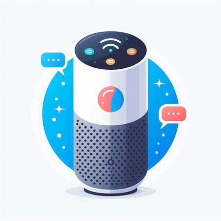 Smart speaker, voice assistant. Vector illustration in flat cartoon style.のイラスト素材