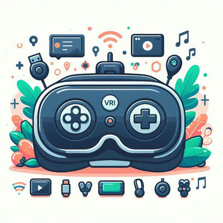 Gamepad with different media icons. Vector illustration in cartoon style.のイラスト素材