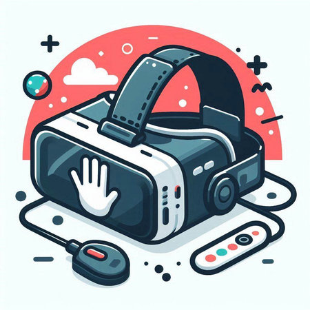 VR headset. Virtual reality technology. Vector illustration in flat style.のイラスト素材