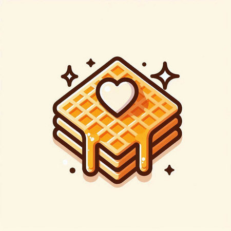 Sweet waffles with heart icon. Vector illustration in flat style.のイラスト素材