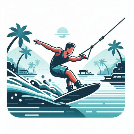 Surfer on the surfboard. Vector illustration in retro style.のイラスト素材