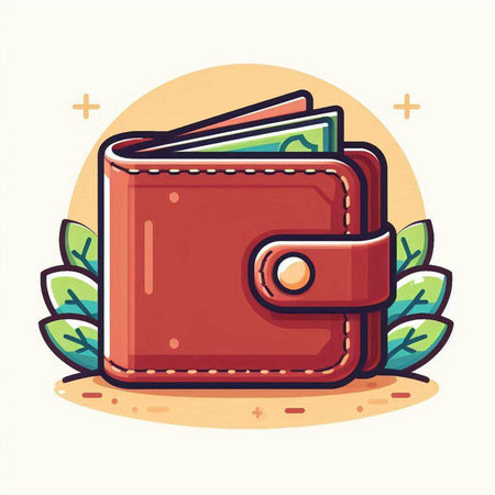 Wallet with money. Vector illustration of a purse with banknotes.のイラスト素材