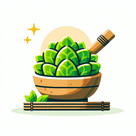 Illustration of cactus in a wooden bowl and bamboo sticks.のイラスト素材