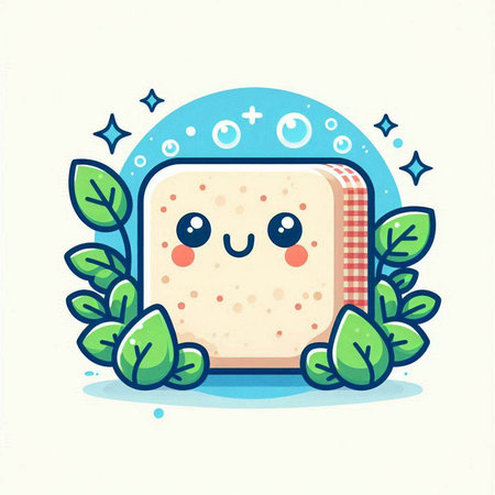 Cute kawaii tofu in cartoon style, vector illustration.のイラスト素材