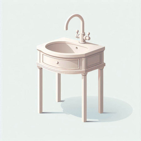 Illustration of a washbasin with a metal faucetのイラスト素材