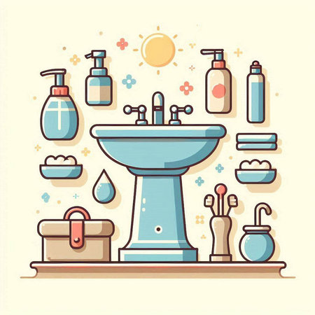 Bathroom interior design. Bathroom furniture elements. Vector illustrationのイラスト素材