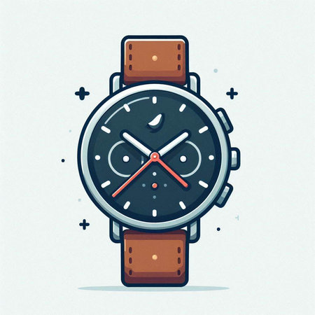 Vector hand drawn cartoon style illustration of wristwatch. Isolated on white background.のイラスト素材