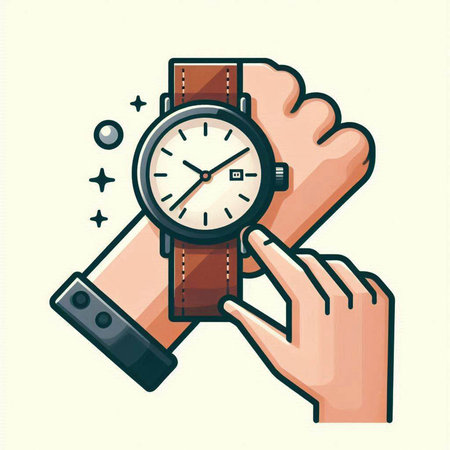 Hand with wristwatch on white background. Vector illustration in flat style.のイラスト素材