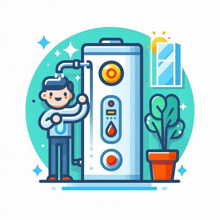 Man with a gas boiler. Vector illustration in a flat style.のイラスト素材