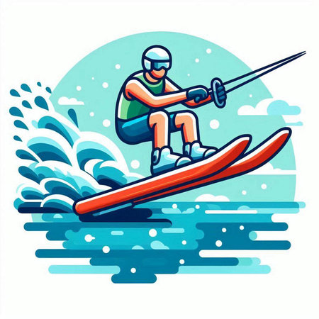 Water skiing, vector illustration of a man on a skis.のイラスト素材