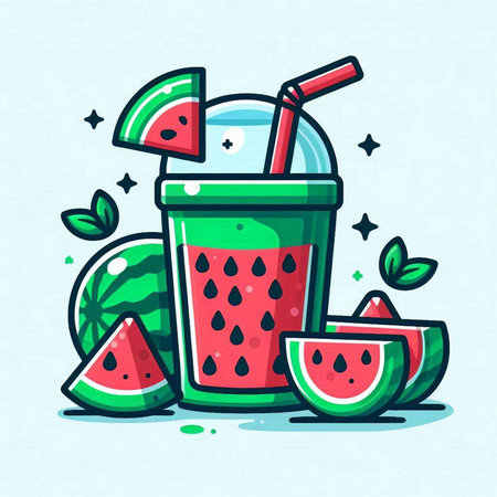 Watermelon smoothie in a glass with a straw. Vector illustration.のイラスト素材